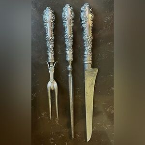 Vintage Sterling Silver Hollow Handle Carving Set (3) piece